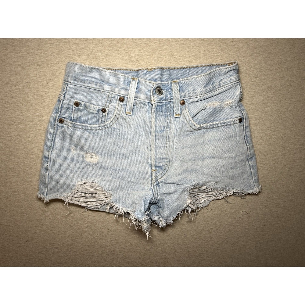 Levi's 501 Woman's Light Wash Cutoff Shorts PremiumXX  Distressed Button Fly 24w
